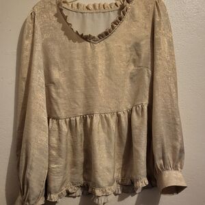 Elegant Cream Gold Ruffle Blouse Size M